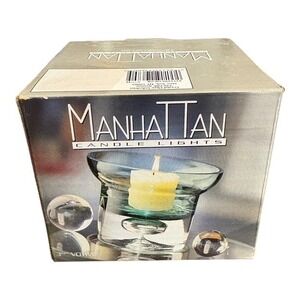 Manhattan Crystal Clear Industries Green Glass Votive Candle Holder Bubble Base